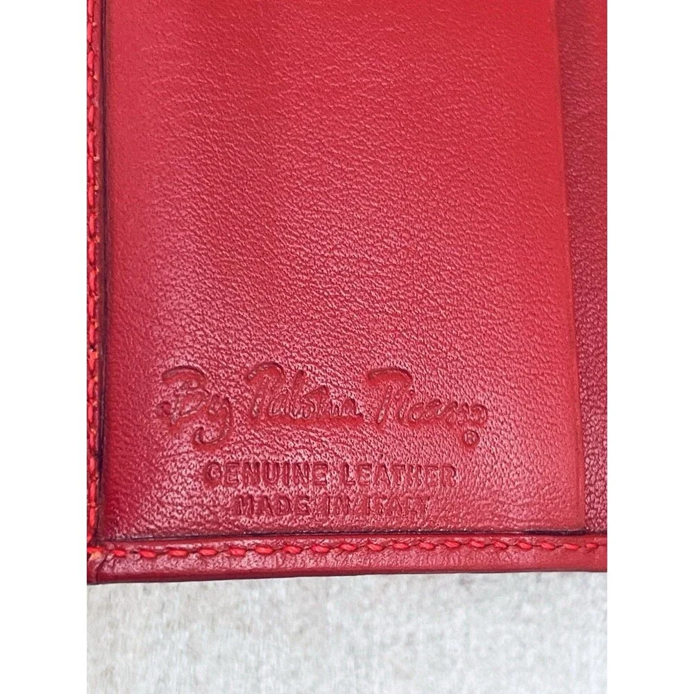 VTG Paloma Picasso Red Leather Trifold Wallet Gold X Logo Kiss Motif Italy